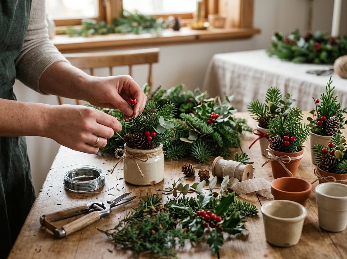 Sådan bruger du rester fra dørkransen i små juledekorationer